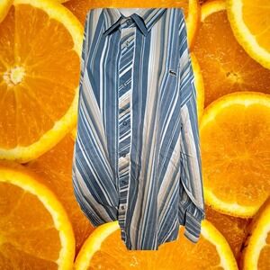 Lacoste Mens 5X Blue Striped Button Down Long‎ Sleeve Casual Shirt